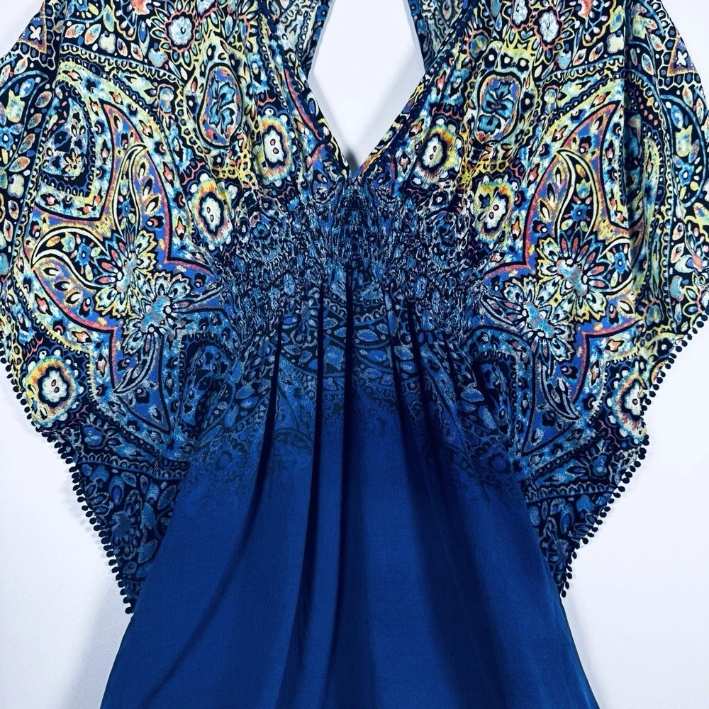 Victoria‎ Secret Paisley Boho Tunic Top Womens Small Blue Ruched  Blouse